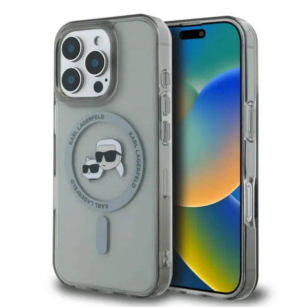 Karl Lagerfeld - Backcover iPhone 16 Pro - Magsafe IML metal KC heads - Zwart