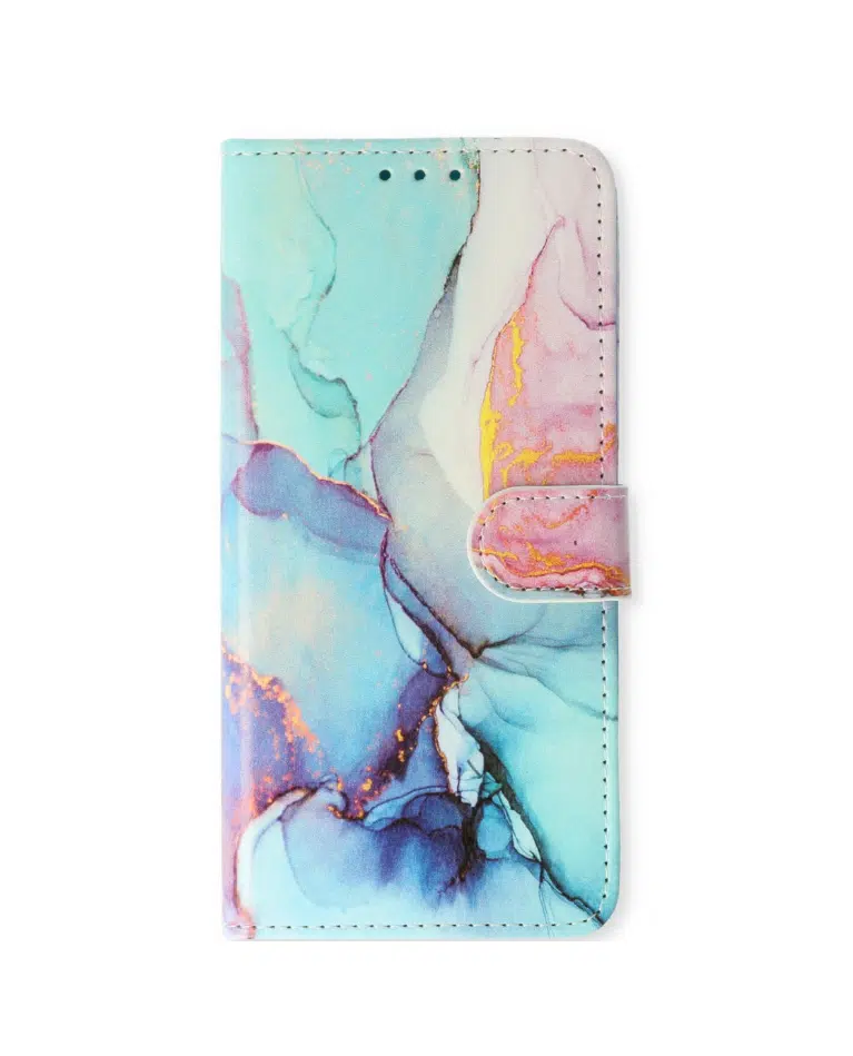 Samsung A36 -A56 -Bookcase Print-Marmer Roze-Blauw-2-Cityhoesje.nl