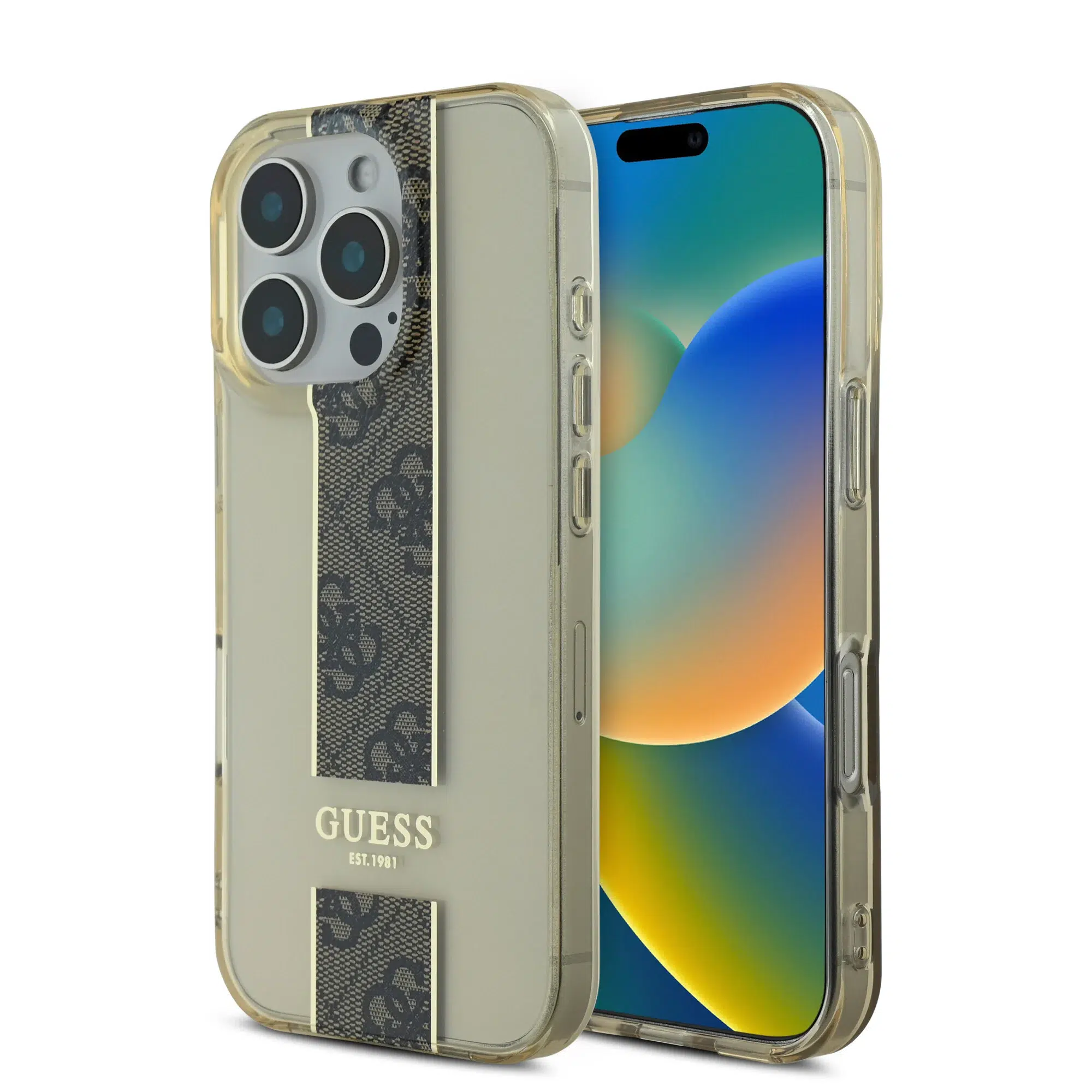 Guess - Backcover iPhone 16 Pro Max - IML 4G stripes - Bruin - Afbeelding 1