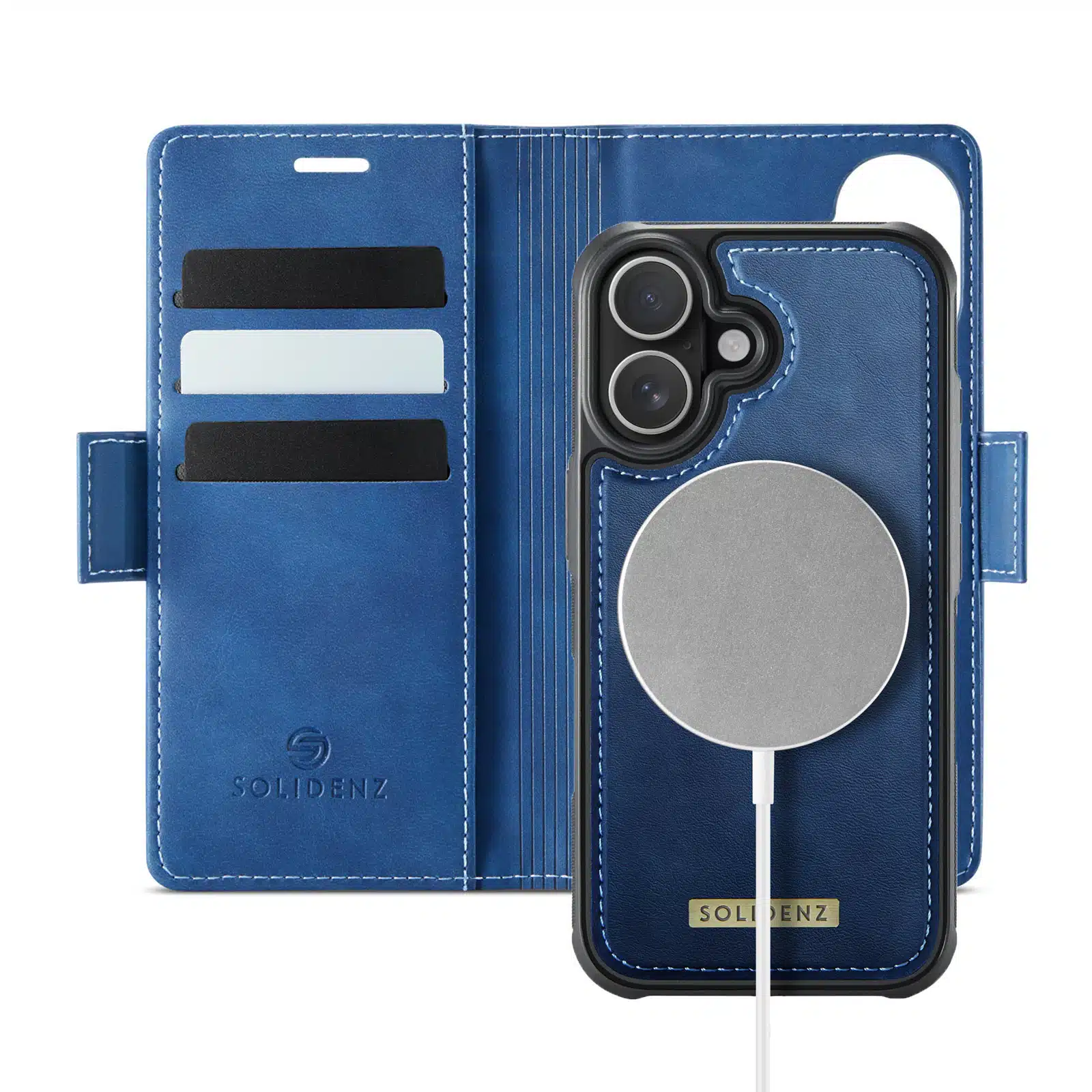 Solidenz - Bookcase iPhone 16 - 2 in 1 - MagSafe – Blauw - Afbeelding 1