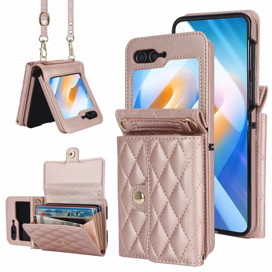 Solidenz Fashion Portemonnee hoesje met koord Samsung Galaxy Z Flip 6 – Roségoud - Afbeelding 1