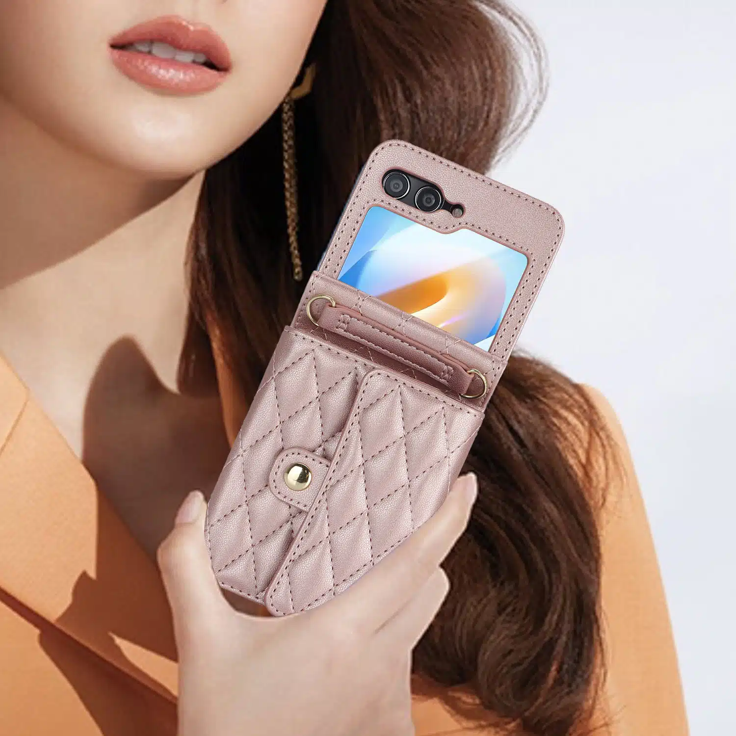 Solidenz Fashion Portemonnee hoesje met koord Samsung Galaxy Z Flip 6 – Roségoud - Afbeelding 2