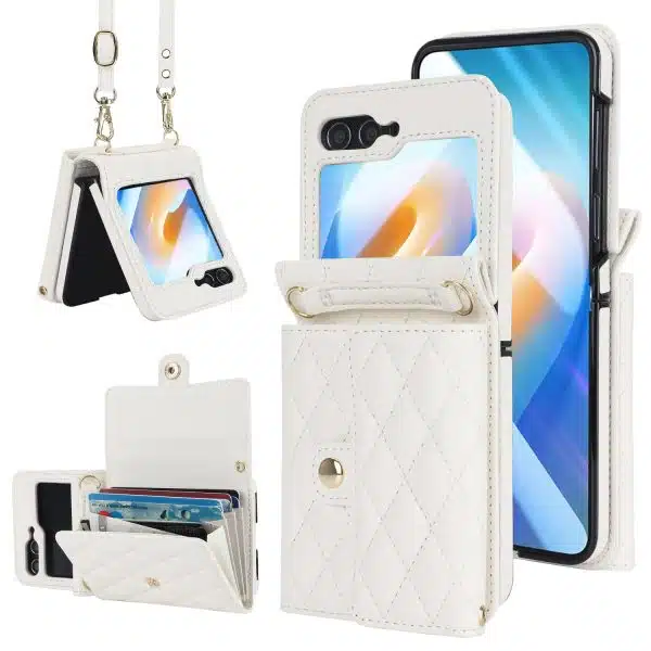 Solidenz Fashion Portemonnee hoesje met koord Samsung Galaxy Z Flip 6 – Wit