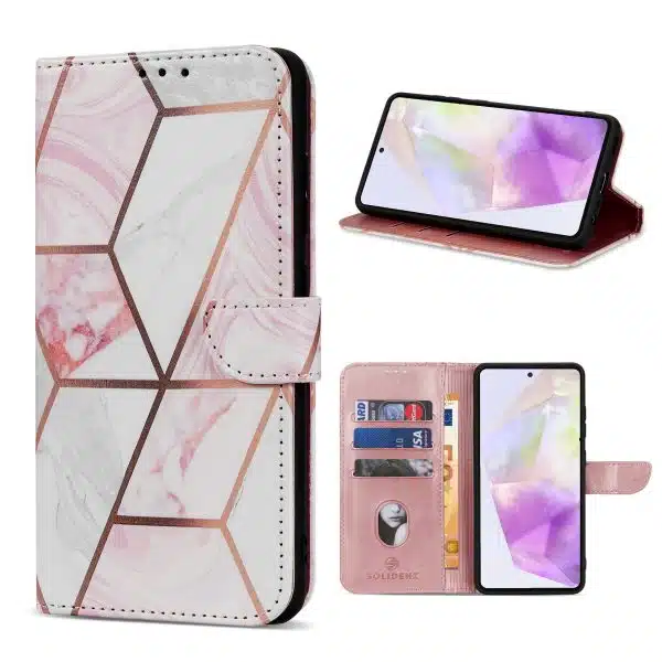 Solidenz – Bookcase – Geschikt voor – Samsung A36/A56 – Print Marmer Roze