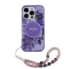 Guess iPhone 16 Pro Backcover hoesje Magsafe IML Flowers with pearl strap-Paars-1-Cityhoesje.nl