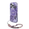 Guess iPhone 16 Pro Backcover hoesje Magsafe IML Flowers with pearl strap-Paars-2-Cityhoesje.nl