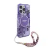 Guess iPhone 16 Pro Backcover hoesje Magsafe IML Flowers with pearl strap-Paars-3-Cityhoesje.nl