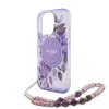 Guess iPhone 16 Pro Backcover hoesje Magsafe IML Flowers with pearl strap-Paars-4-Cityhoesje.nl