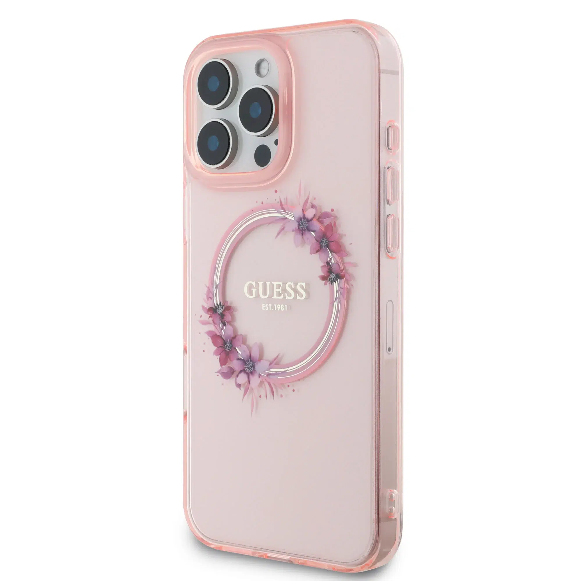 Guess - Backcover iPhone 16 Pro - Magsafe IML flowers wreath - Roze - Afbeelding 2