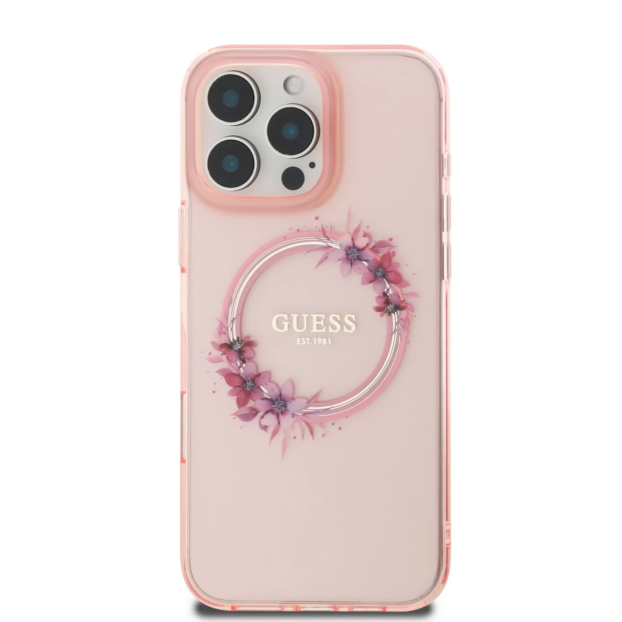 Guess - Backcover iPhone 16 Pro - Magsafe IML flowers wreath - Roze - Afbeelding 3