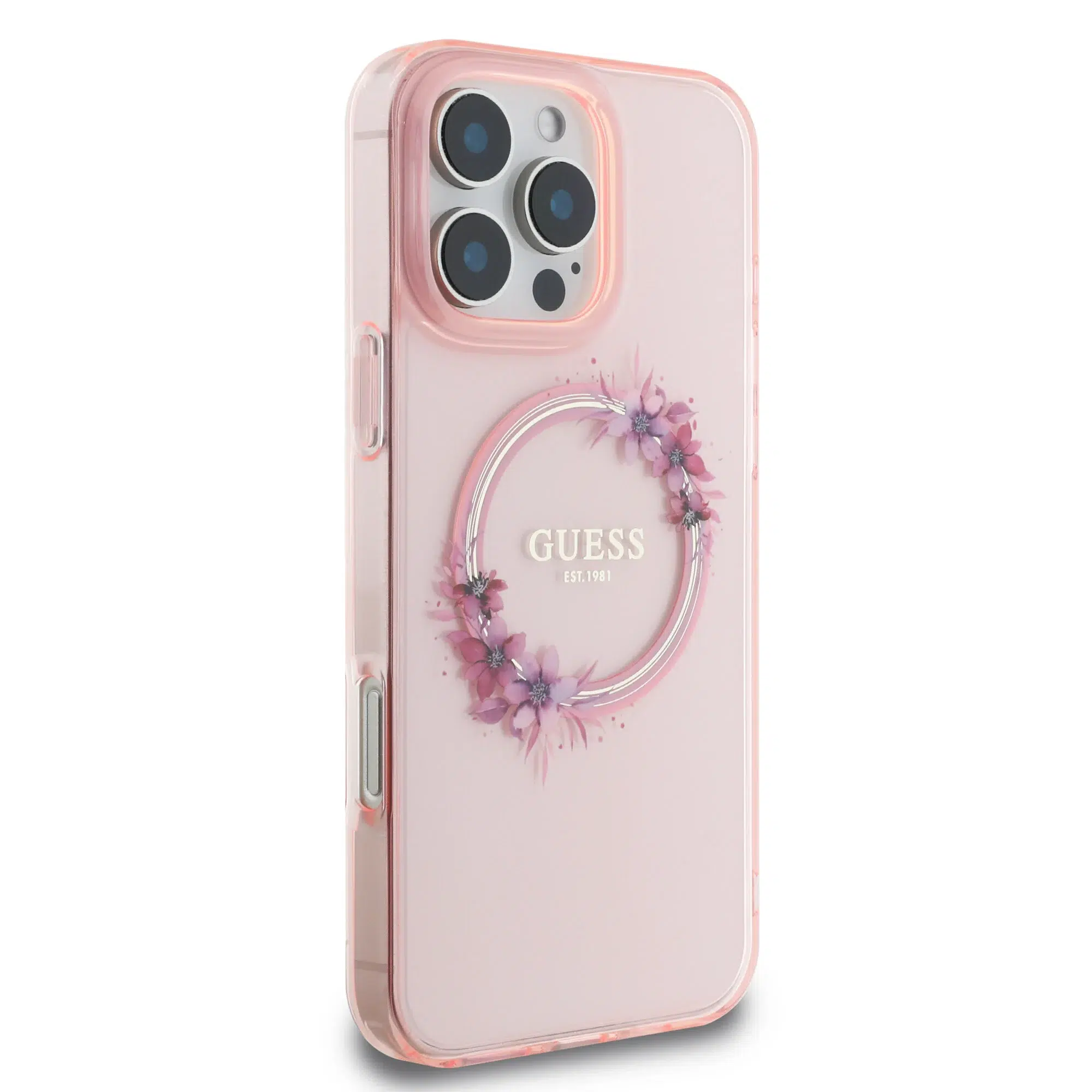 Guess - Backcover iPhone 16 Pro - Magsafe IML flowers wreath - Roze - Afbeelding 4