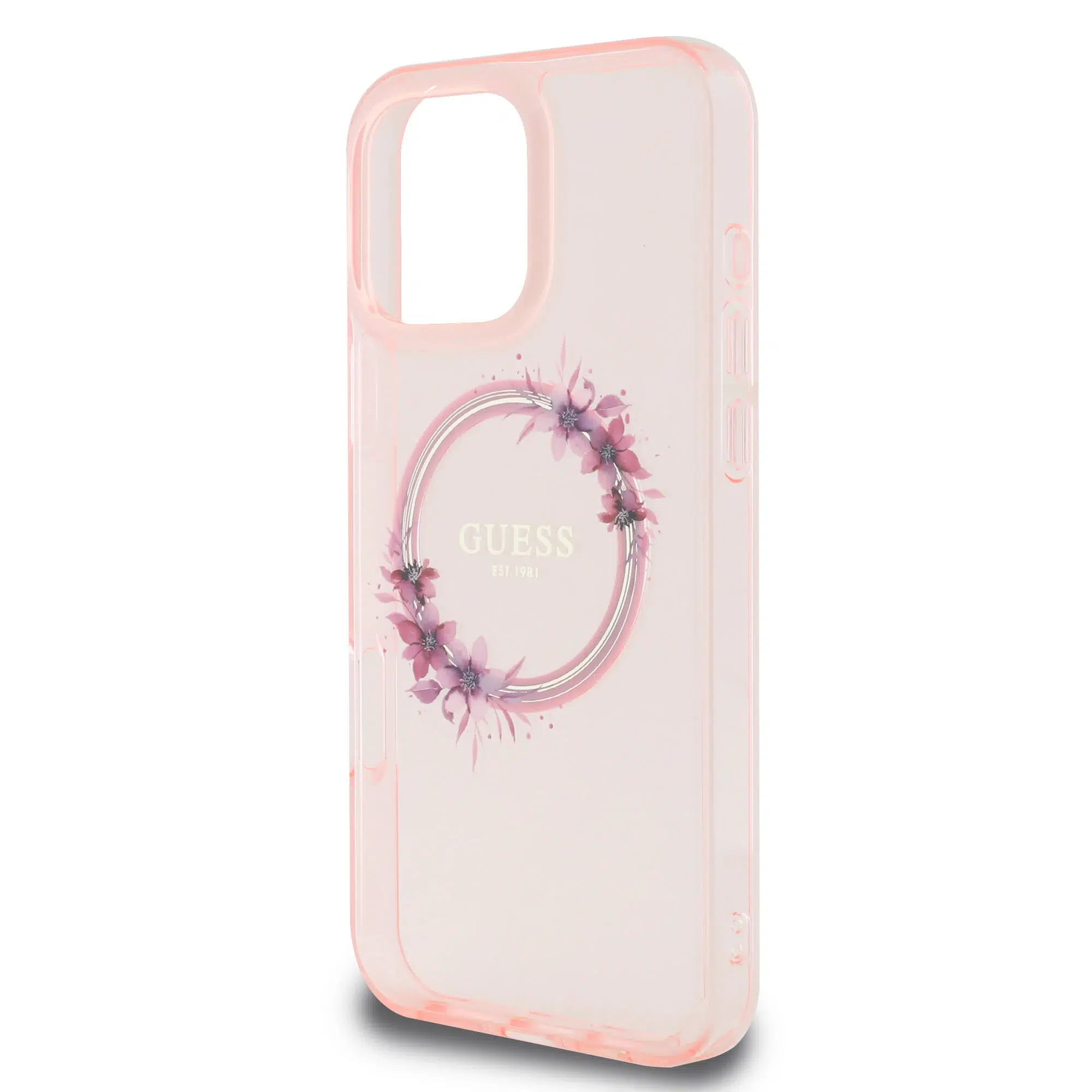 Guess - Backcover iPhone 16 Pro - Magsafe IML flowers wreath - Roze - Afbeelding 6