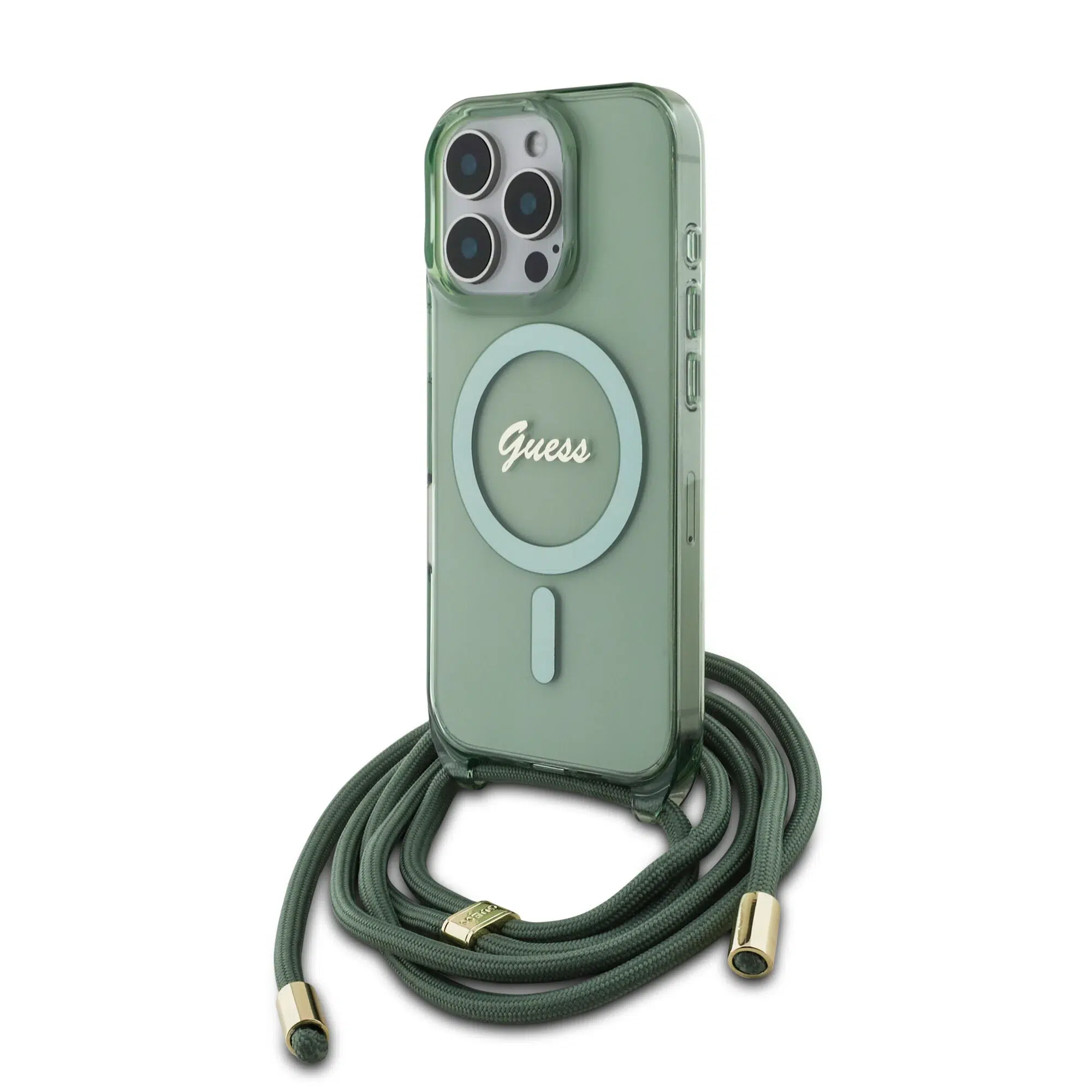 Guess - Backcover iPhone 16 Pro - Magsafe with pearl strap - Green - Afbeelding 1
