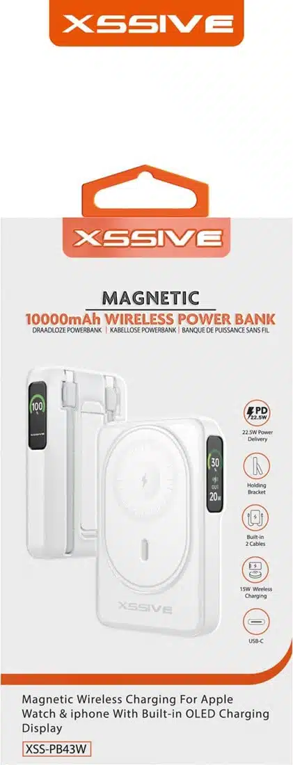 Xssive - Magnetic Wireless Powerbank incl. Cable 10.000 mAh XS-PB43W - Wit - Afbeelding 3