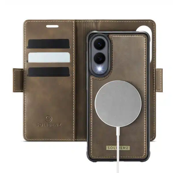 Solidenz - 2 in 1 MagSafe Bookcase Geschikt voor Samsung Galaxy S25 Edge – Bruin - Afbeelding 1