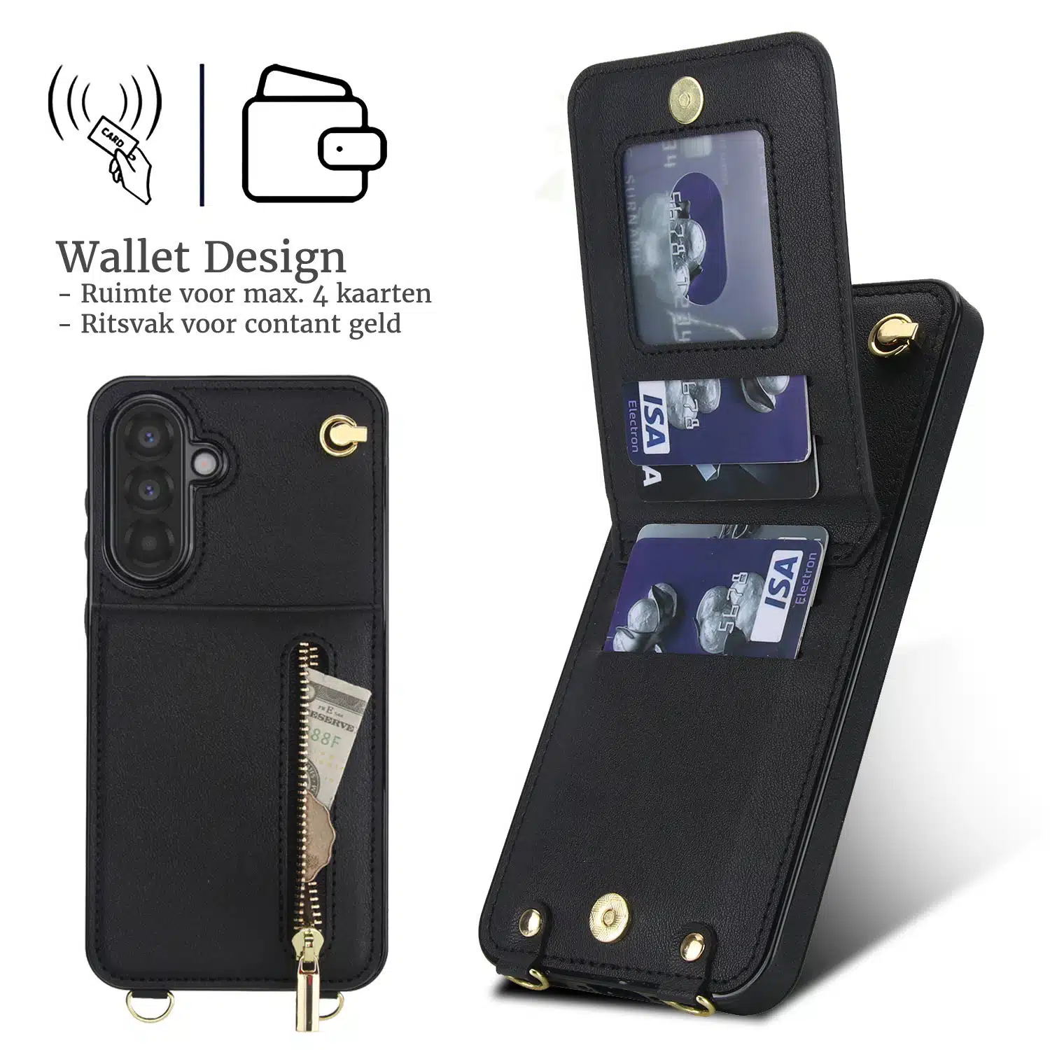 Solidenz-Fashion-Portemonnee-hoesje-met-koord-Samsung-Galaxy-A56-A36-A26-Zwart-2