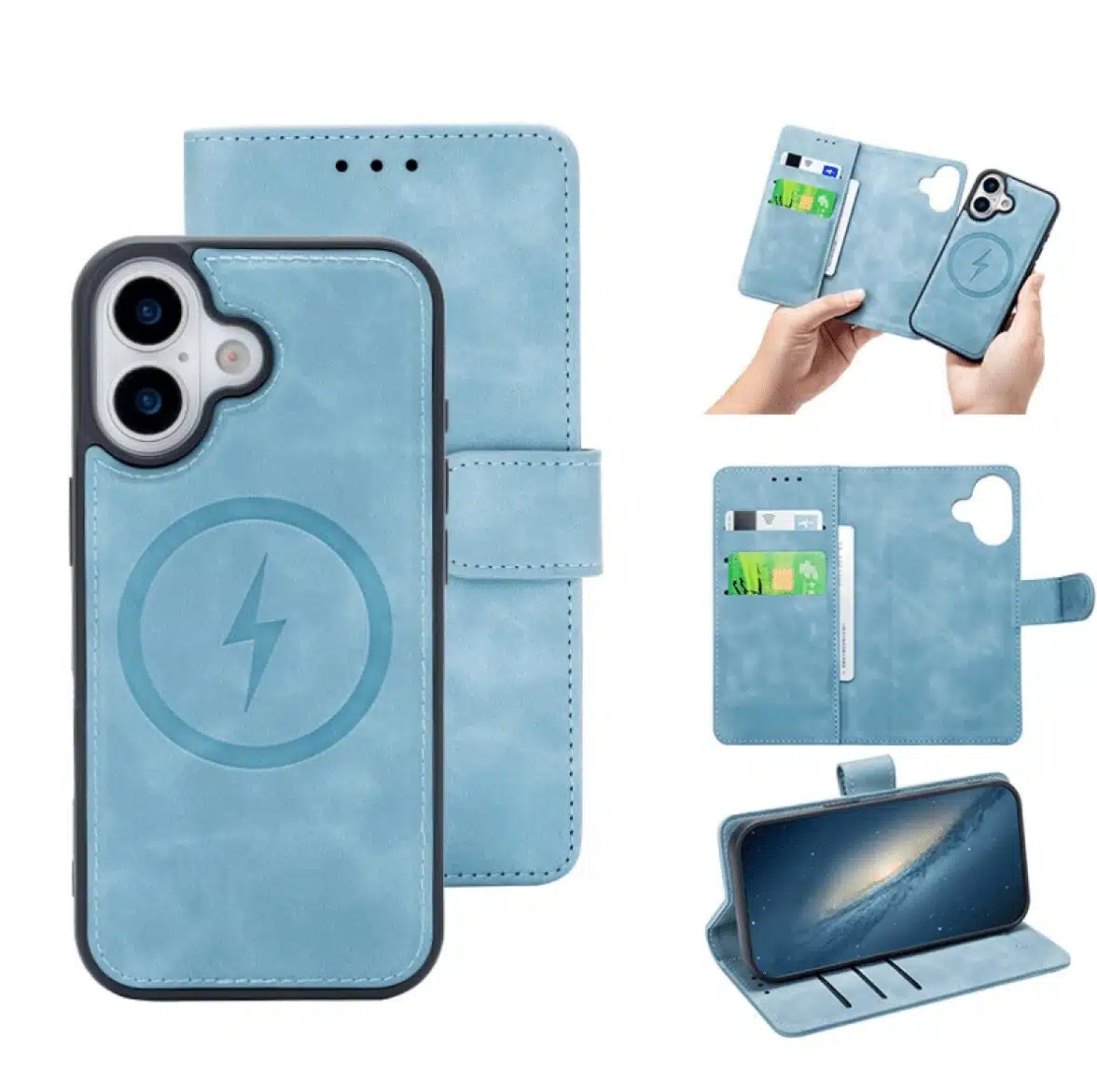 Cityhoesje-Bookcase-2 in 1 Magsafe-iPhone 17-Licht Blauw - Afbeelding 1