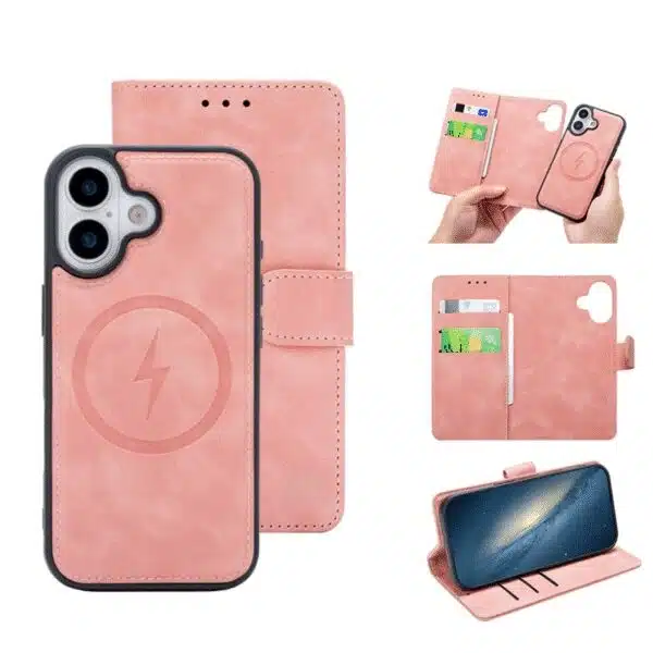 Cityhoesje-Bookcase-2 in 1 Magsafe-iPhone 17-Roze - Afbeelding 1