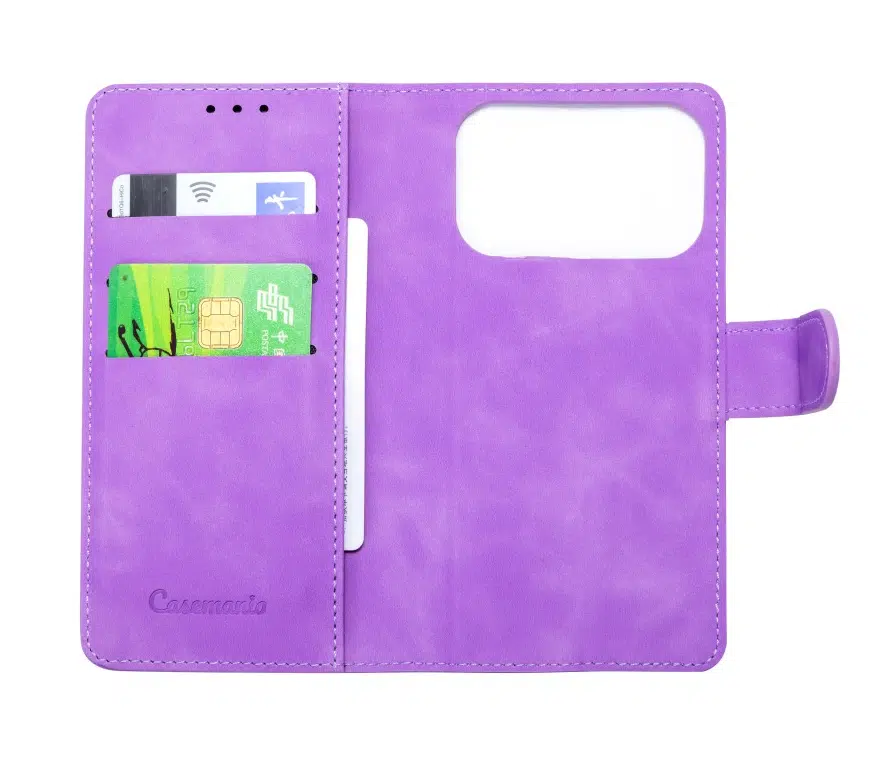 CaseMania –iphone 17 Pro–2in1-Magsafe- BookCase – Pasjeshouder-Paars-4-Cityhoesje.nl