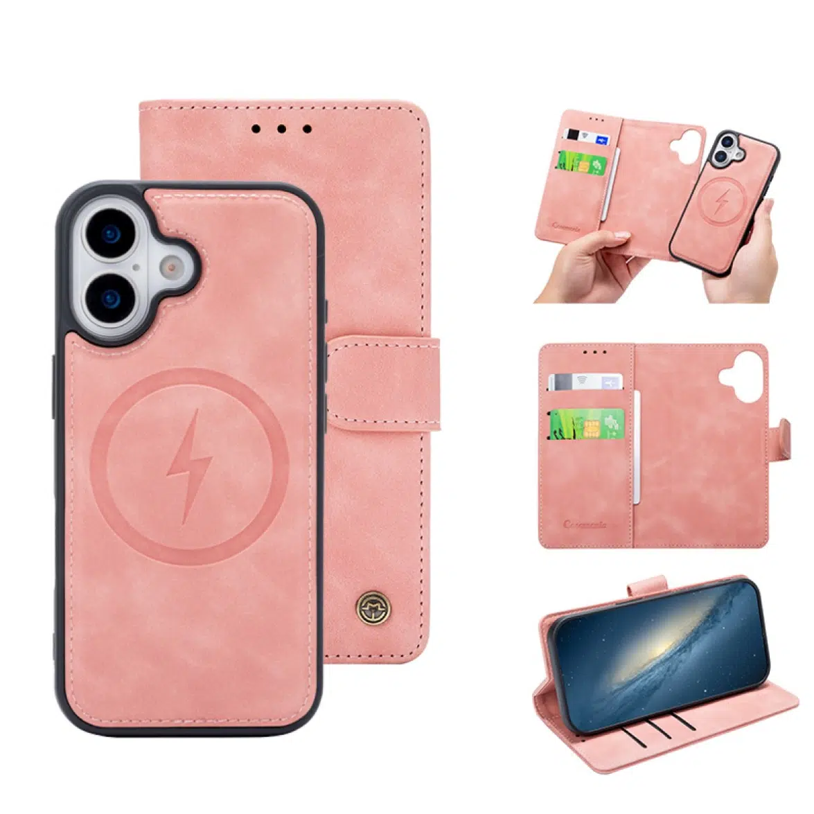 CaseMania –iphone 17–2in1-Magsafe- BookCase – Pasjeshouder-Roze-1-Cityhoesje.nl