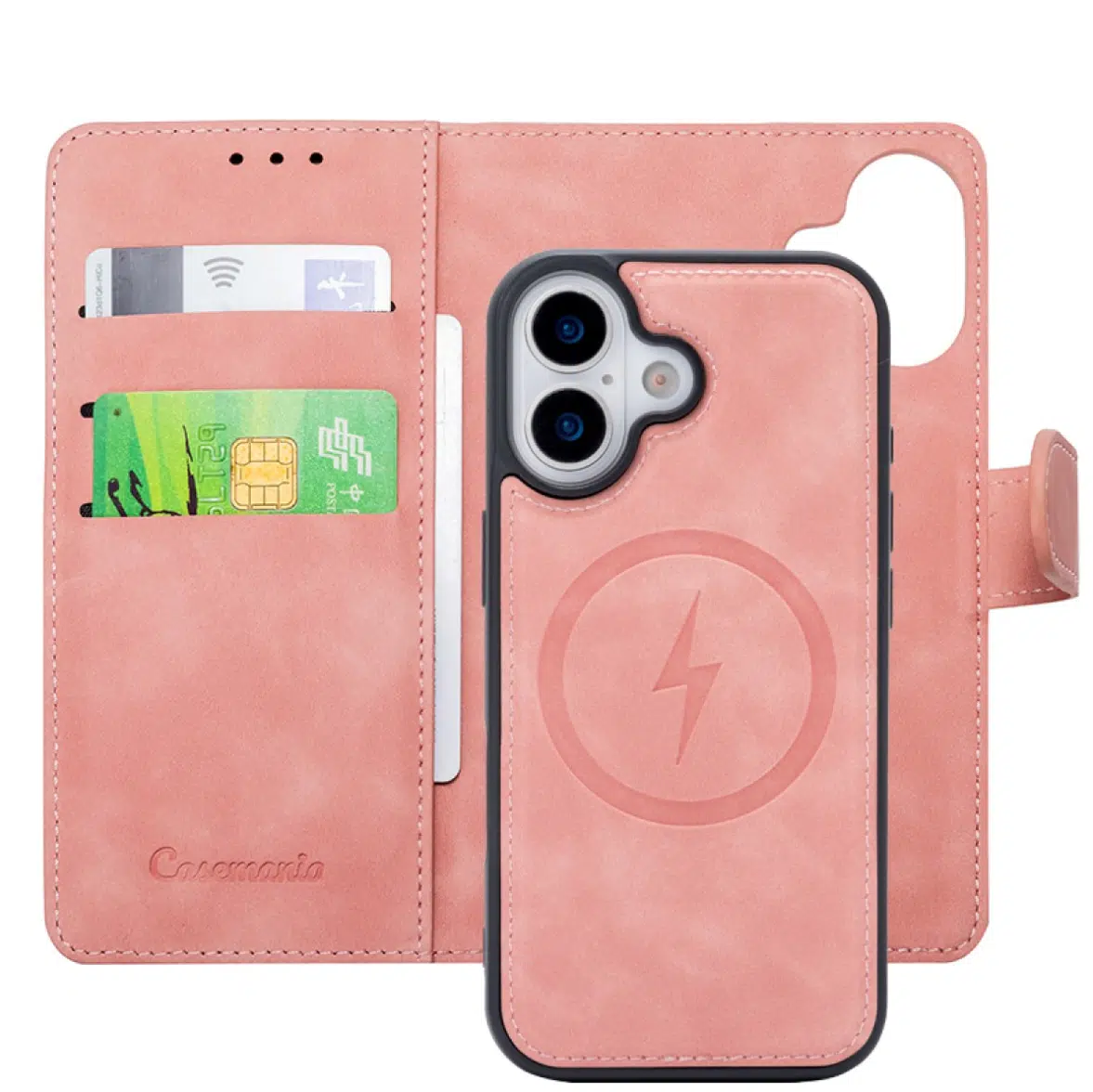 CaseMania –iphone 17–2in1-Magsafe- BookCase – Pasjeshouder-Roze-2-Cityhoesje.nl