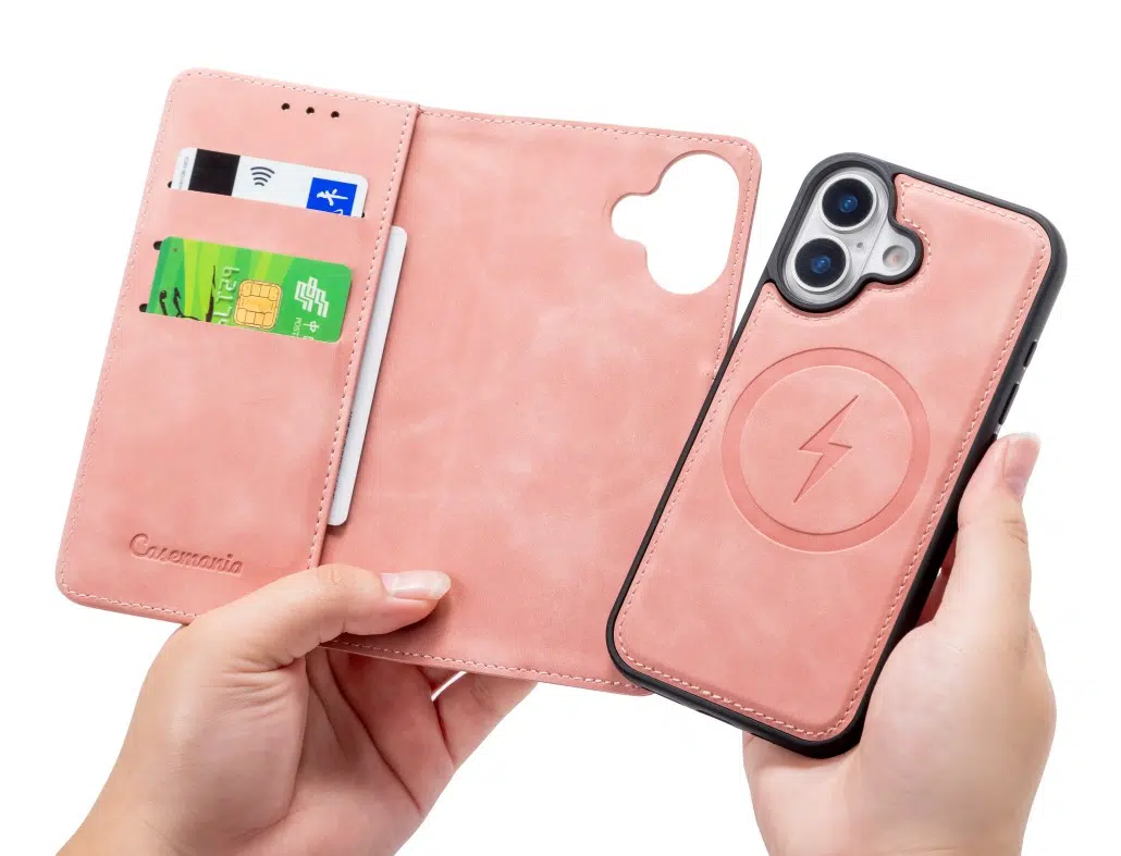 CaseMania –iphone 17–2in1-Magsafe- BookCase – Pasjeshouder-Roze-3-Cityhoesje.nl