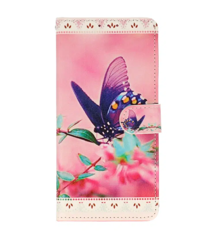 Samsung A17-Bookcase Print-Vlinder Roze-2-Cityhoesje.nl