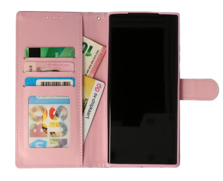 Samsung A17-Bookcase Print-Vlinder Roze-3-Cityhoesje.nl