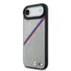 BMW iPhone 17 Air Backcover hoesje - MagSafe - PU Leather Case With Tricolor Slanted Stripes & Metal Logos - Grijs-2