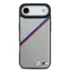 BMW iPhone 17 Air Backcover hoesje - MagSafe - PU Leather Case With Tricolor Slanted Stripes & Metal Logos - Grijs-3