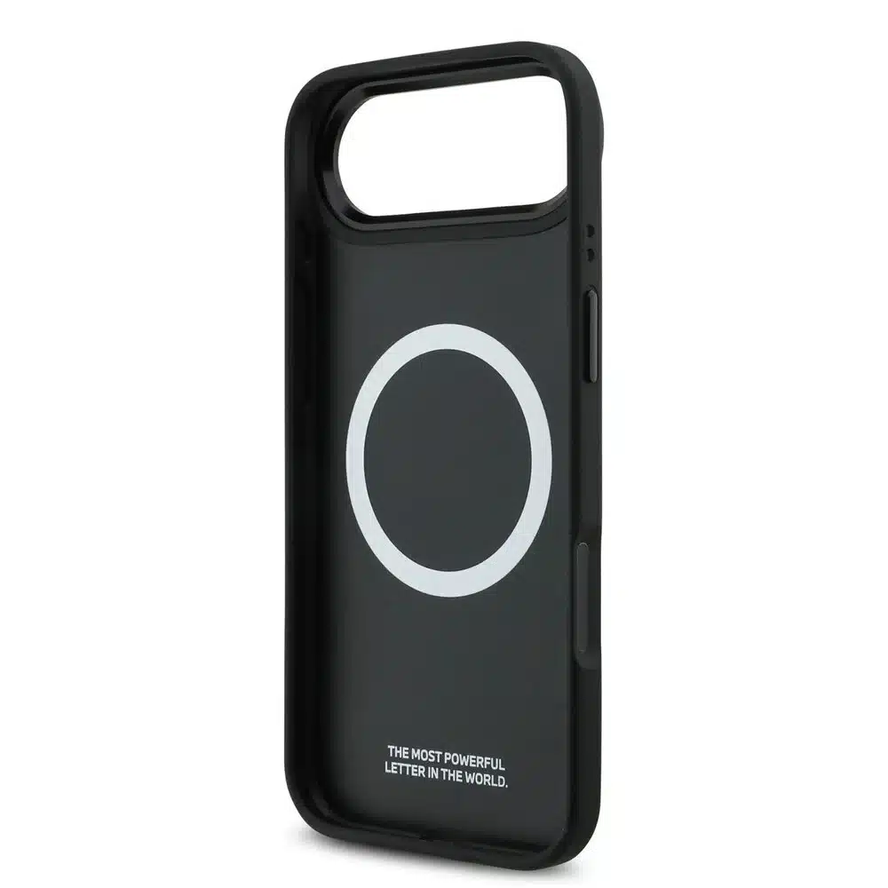 BMW iPhone 17 Air Backcover hoesje - MagSafe - PU Leather Case With Tricolor Slanted Stripes & Metal Logos - Grijs-6