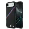 BMW iPhone 17 Air Backcover hoesje - MagSafe - PU Leather Case With Tricolor Slanted Stripes & Metal Logos - Zwart-1