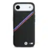 BMW iPhone 17 Air Backcover hoesje - MagSafe - PU Leather Case With Tricolor Slanted Stripes & Metal Logos - Zwart-3