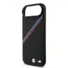 BMW iPhone 17 Air Backcover hoesje - MagSafe - PU Leather Case With Tricolor Slanted Stripes & Metal Logos - Zwart-5