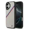 BMW iPhone 17 Backcover hoesje - MagSafe - PU Leather Case With Tricolor Slanted Stripes & Metal Logos - Grijs-1