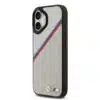 BMW iPhone 17 Backcover hoesje - MagSafe - PU Leather Case With Tricolor Slanted Stripes & Metal Logos - Grijs-2