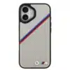 BMW iPhone 17 Backcover hoesje - MagSafe - PU Leather Case With Tricolor Slanted Stripes & Metal Logos - Grijs-3