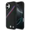 BMW iPhone 17 Backcover hoesje - MagSafe - PU Leather Case With Tricolor Slanted Stripes & Metal Logos - Zwart-1