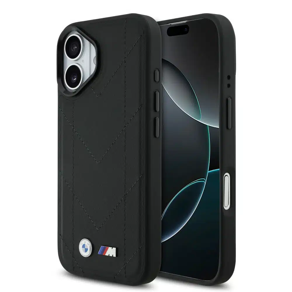 BMW iPhone 17 Backcover hoesje - MagSafe - Quilted Leather Case With Metal Logo - Zwart-1