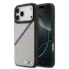 BMW iPhone 17 Pro Backcover hoesje - MagSafe - PU Leather Case With Tricolor Slanted Stripes & Metal Logos - Grijs-1
