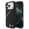 BMW iPhone 17 Pro Backcover hoesje - MagSafe - PU Leather Case With Tricolor Slanted Stripes & Metal Logos - Zwart-1