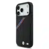 BMW iPhone 17 Pro Backcover hoesje - MagSafe - PU Leather Case With Tricolor Slanted Stripes & Metal Logos - Zwart-2