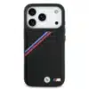 BMW iPhone 17 Pro Backcover hoesje - MagSafe - PU Leather Case With Tricolor Slanted Stripes & Metal Logos - Zwart-3