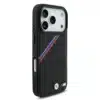 BMW iPhone 17 Pro Backcover hoesje - MagSafe - PU Leather Case With Tricolor Slanted Stripes & Metal Logos - Zwart-4
