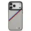 BMW iPhone 17 Pro Max Backcover hoesje - MagSafe - PU Leather Case With Tricolor Slanted Stripes & Metal Logos - Grijs-3
