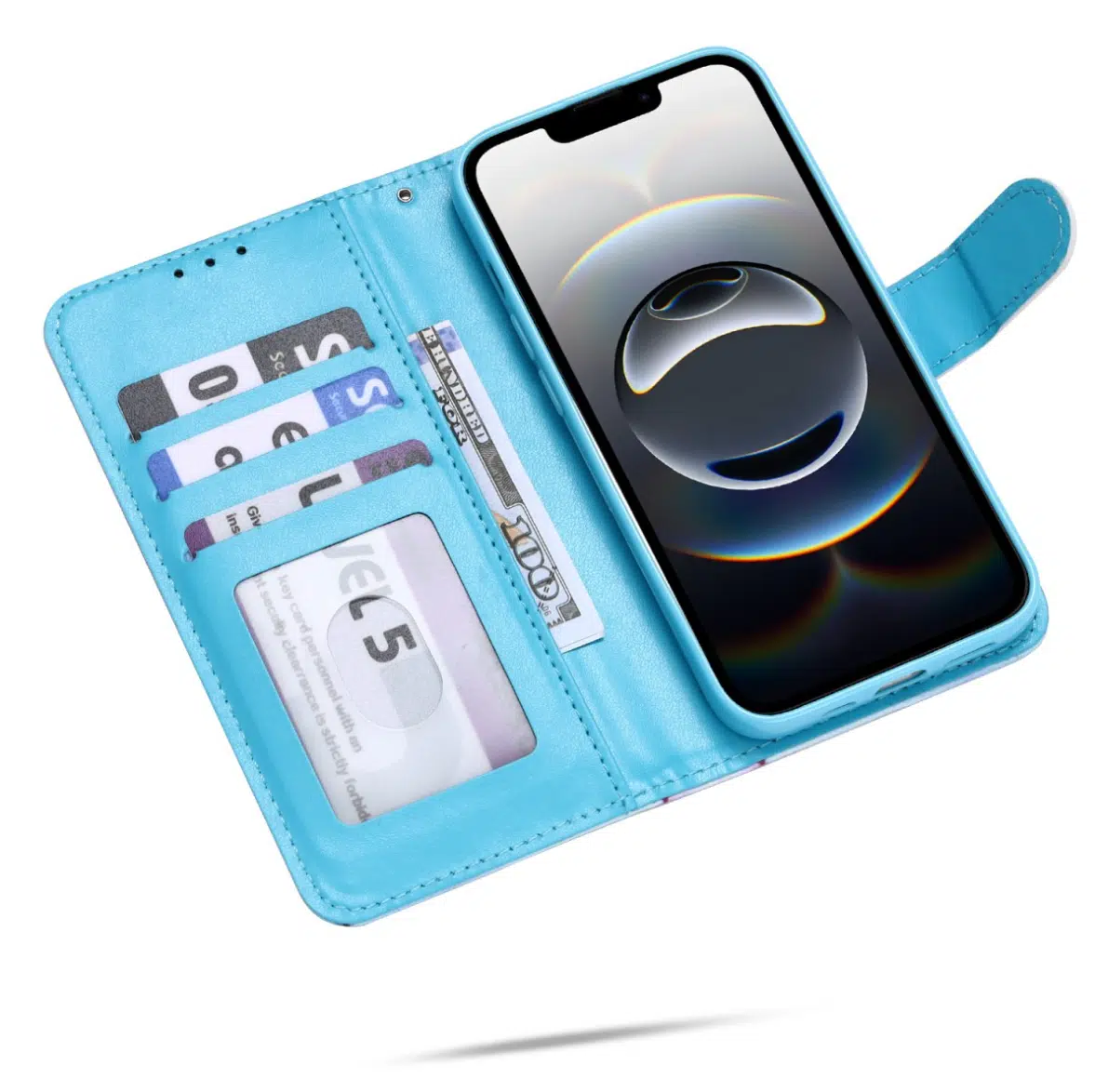 Casemania Iphone-17-Bookcase- Marmer Roze Blauw-2-Cityhoesje.nl