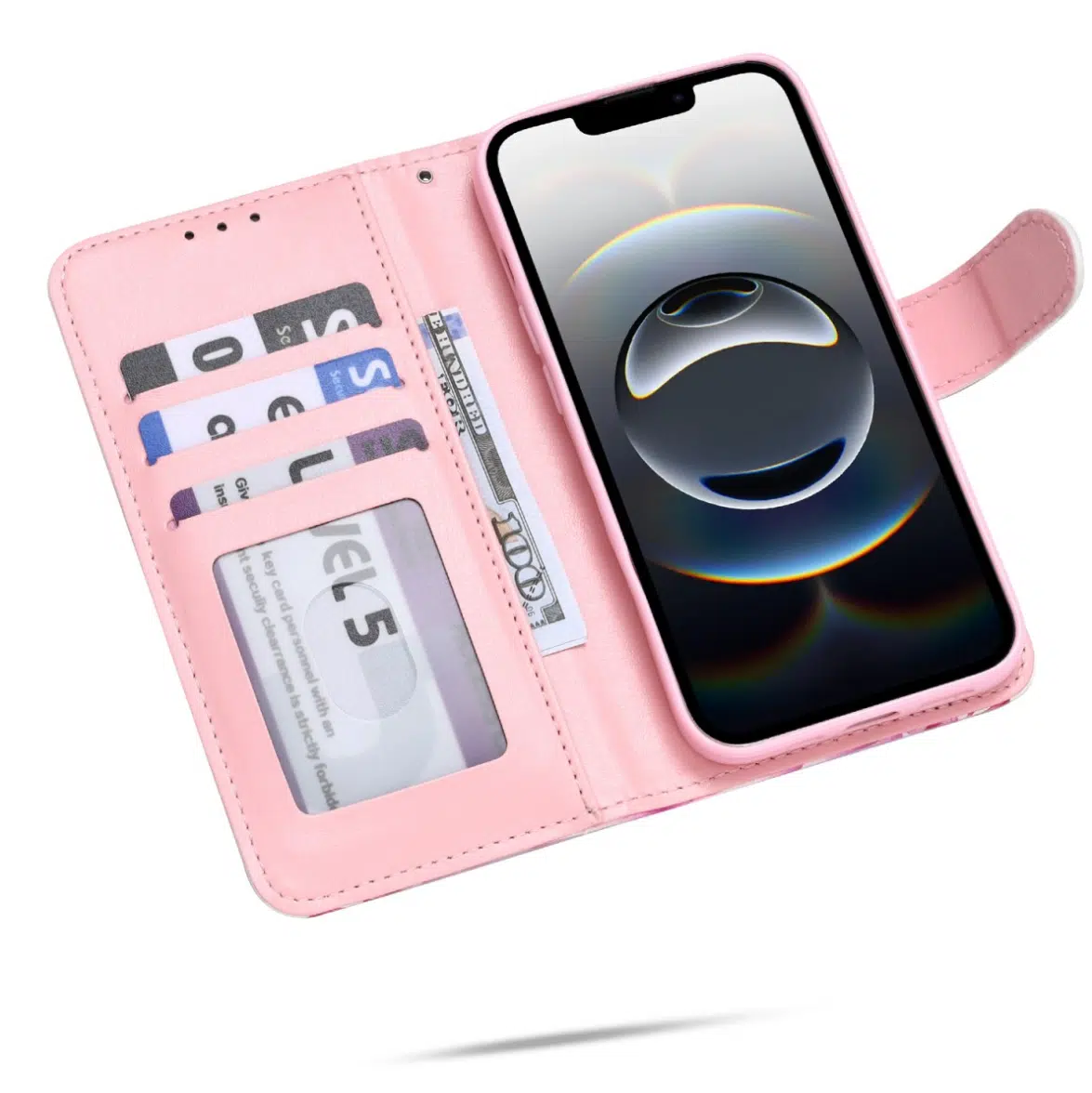 Casemania Iphone-17 Pro-Bookcase-Bloemen Vlider Roze-2-Cityhoesje.nl