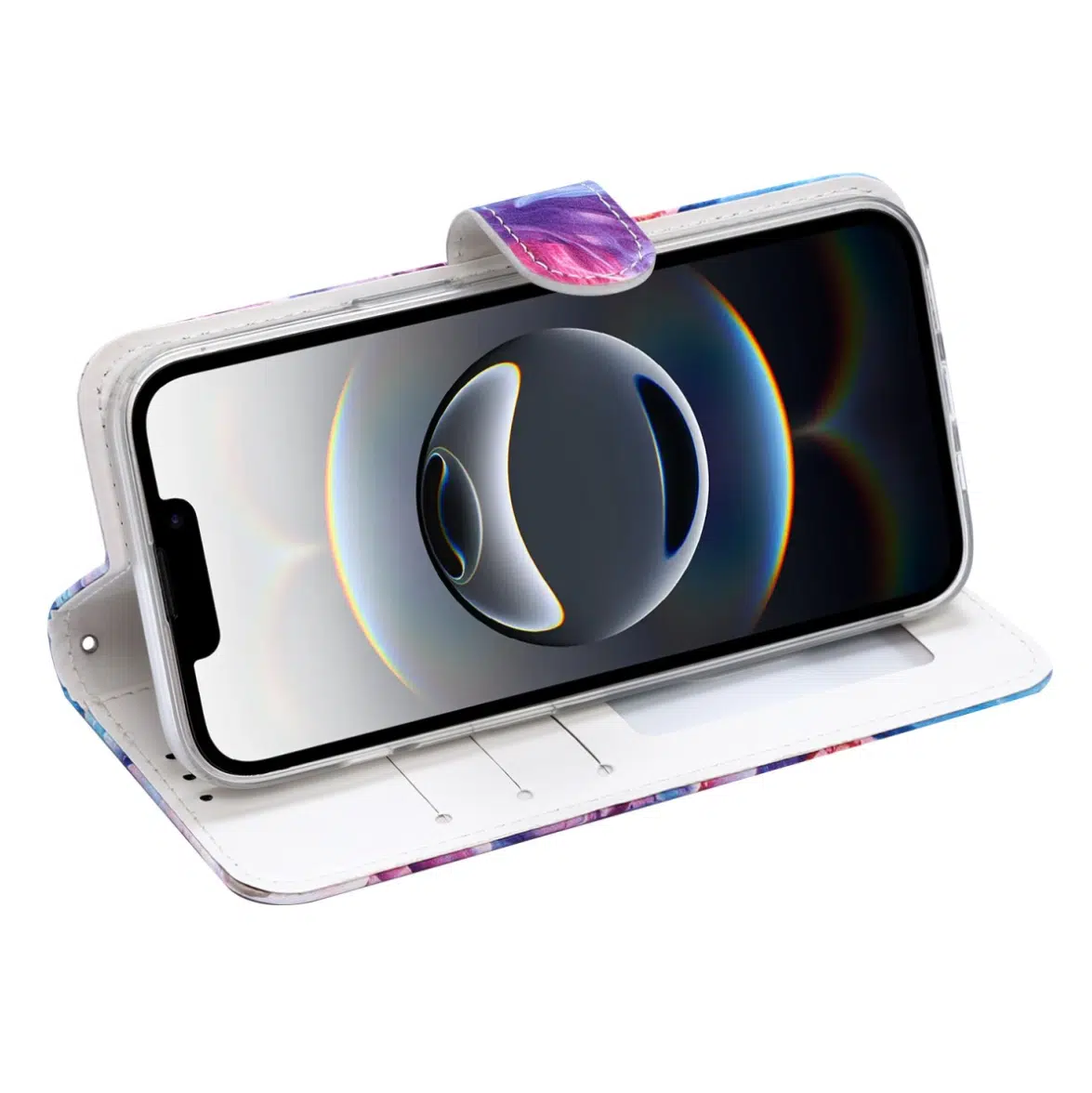 Casemania Iphone-17 Pro-Bookcase- Marmer Lila-3-Cityhoesje.nl