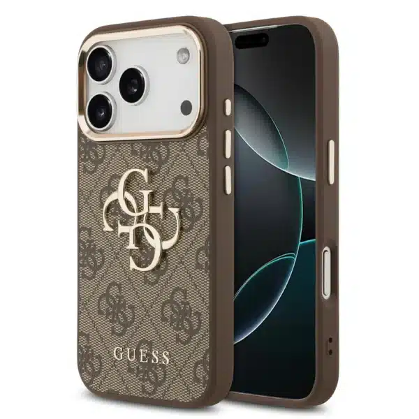 Guess-iPhone-17-Pro-Back-cover-case-4G-Big-Metal-Logo-Gold-Edge-Bruin-1-600x600
