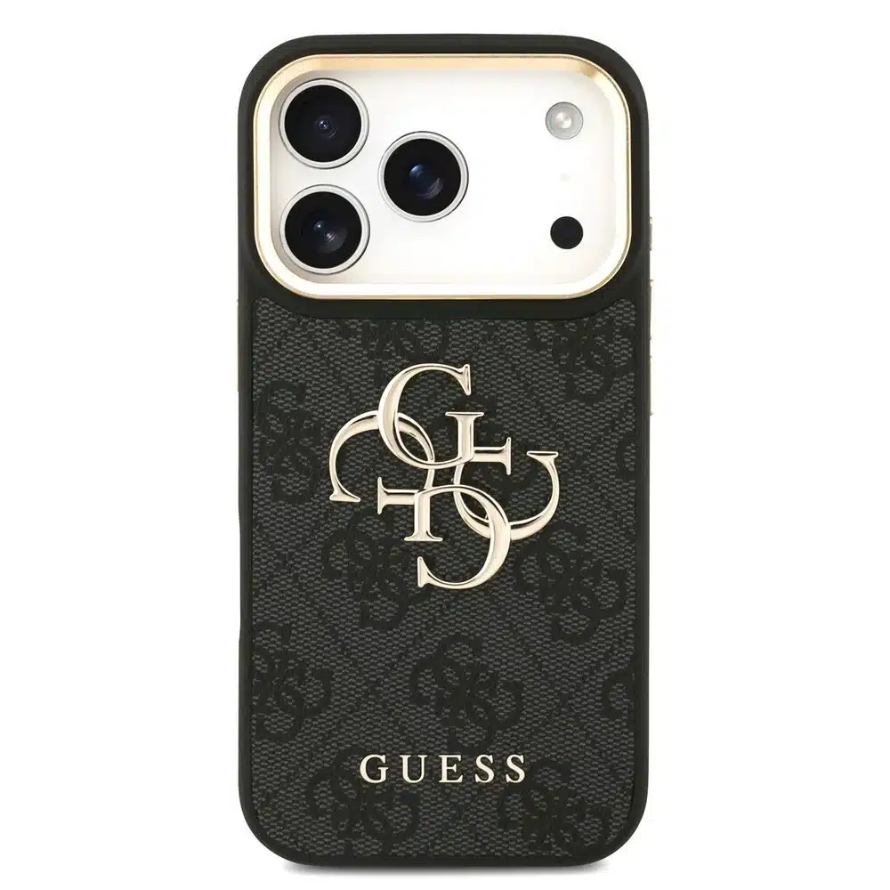 Guess iPhone 17 Pro Back cover case - 4G - Big Metal Logo - Gold Edge - Zwart-3